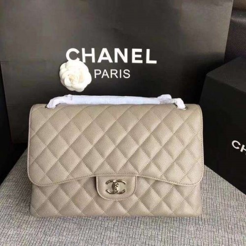 Chanel Flap Schoudertassen Grijs Origineel Kalfsleer CF1113 Zilver