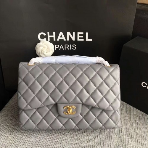 Chanel Flap Schoudertassen Grijs Origineel Lamsleer CF1113 Glod