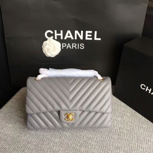 Chanel Flap Schoudertassen Grijs Originele Schapenvacht CF1112 Goud
