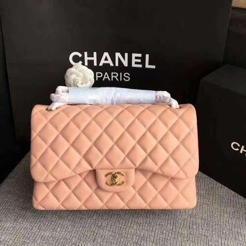 Chanel Flap Schoudertassen Licht Roze Origineel Lamsleer CF1113 Glod