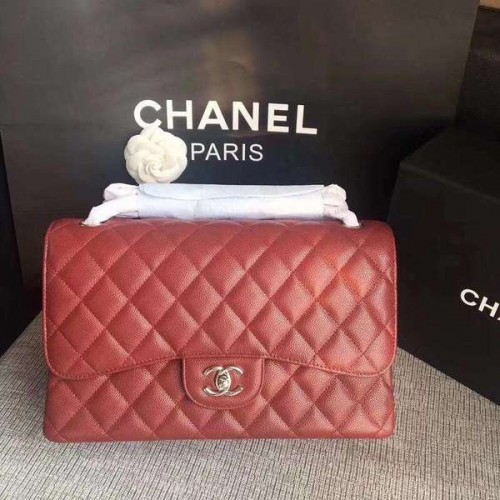 Chanel Flap Schoudertassen Marroon Origineel Kalfsleer CF1113 Zilver