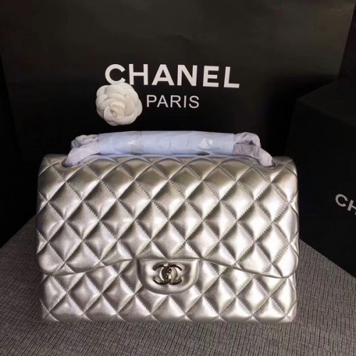 Chanel Flap Schoudertassen Origineel Lamsleer CF1113 Zilver