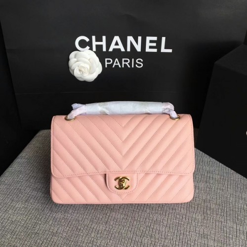 Chanel Flap Schoudertassen Roze Origineel Kalfsleer CF1112 Goud
