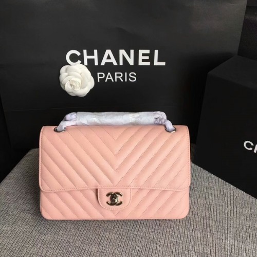 Chanel Flap Schoudertassen Roze Origineel Kalfsleer CF1112 Zilver