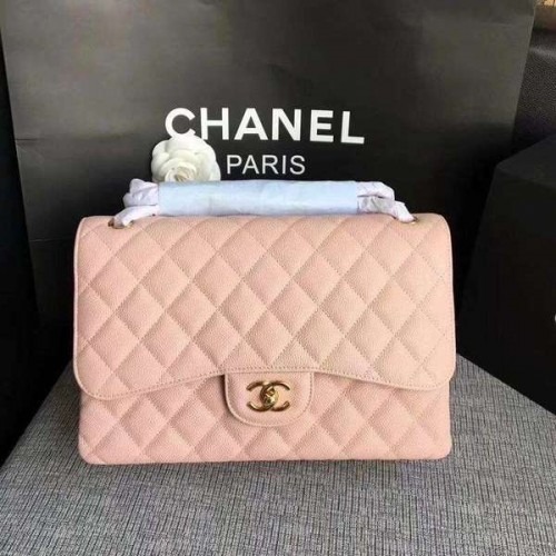 Chanel Flap Schoudertassen Roze Origineel Kalfsleer CF1113 Goud