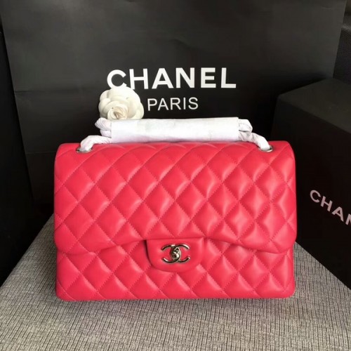 Chanel Flap Schoudertassen Roze Origineel Lamsleer CF1113 Zilver