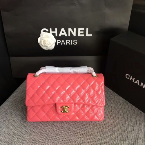 Chanel Flap Schoudertassen Roze Origineel Lakleer CF1112 Goud
