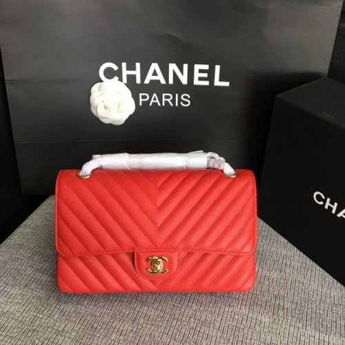 Chanel Flap Schoudertassen Rood Origineel Kalfsleer CF1112 Goud