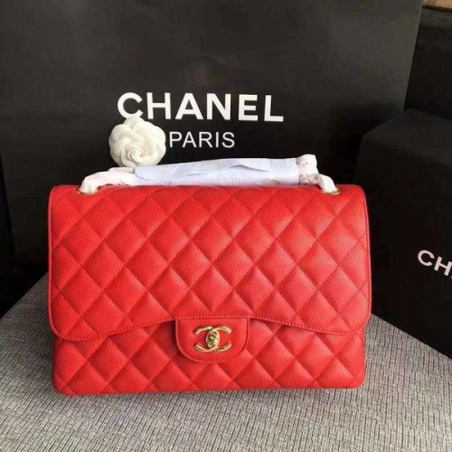 Chanel Flap Schoudertassen Rood Origineel Kalfsleer CF1113 Goud