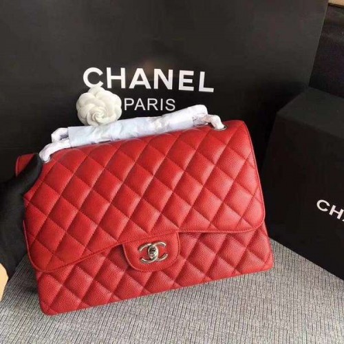Chanel Flap Schoudertassen Rood Origineel Kalfsleer CF1113 Zilver