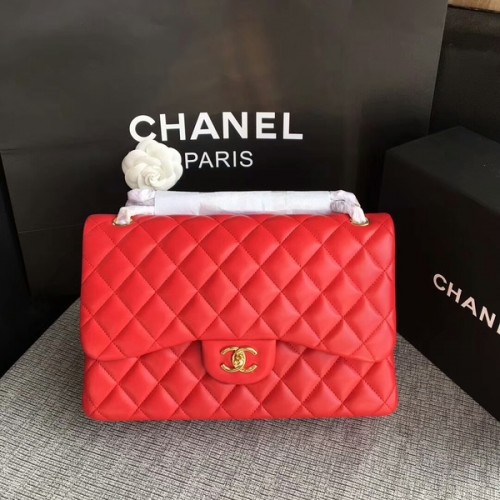 Chanel Flap Schoudertassen Rood Origineel Lamsleer CF1113 Glod