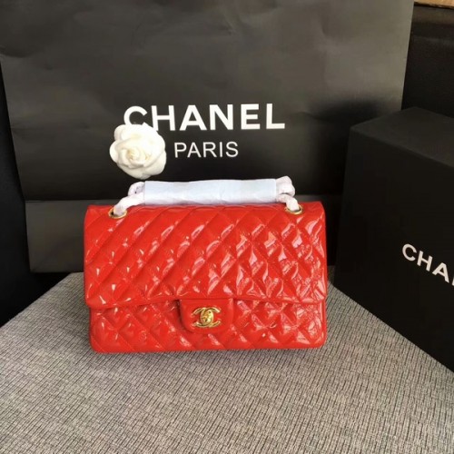 Chanel Flap Schoudertassen Rood Origineel Lakleer CF1112 Goud