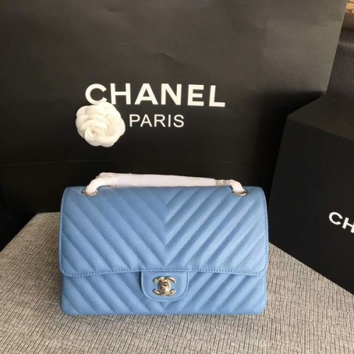 Chanel Flap Schoudertassen Hemelsblauw Origineel Kalfsleer CF1112 Zilver