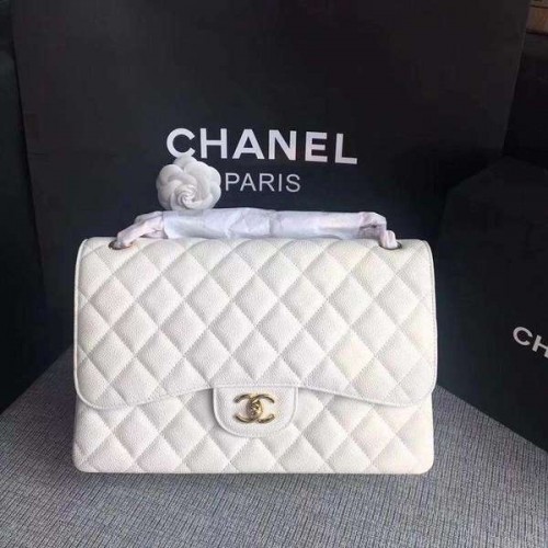 Chanel Flap Schoudertassen Wit Origineel Kalfsleer CF1113 Goud