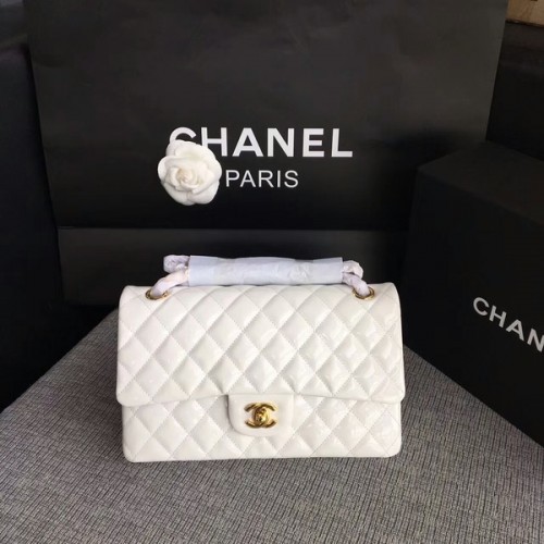 Chanel Flap Schoudertassen Wit Origineel Lakleer CF1112 Goud