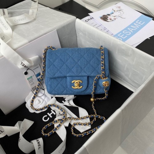Chanel Flap denim Schoudertas AS1115 blauw