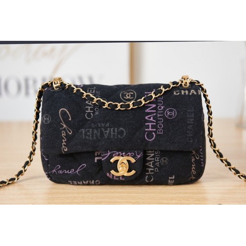 Chanel Flap denim Schoudertas AS3134 zwart