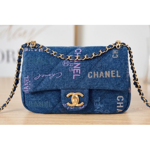 Chanel Flap denim Schoudertas AS3134 blauw