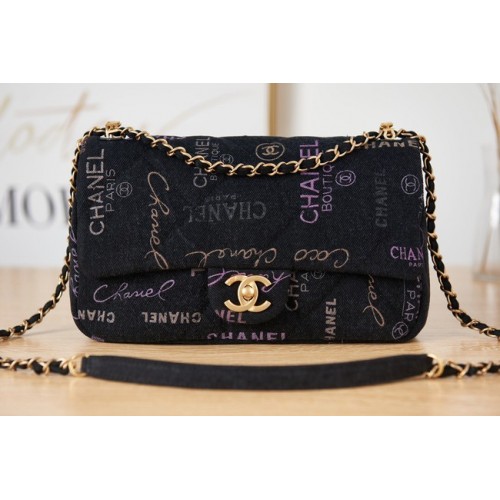 Chanel Flap denim schoudertas AS3135 zwart