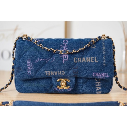Chanel Flap denim schoudertas AS3135 blauw