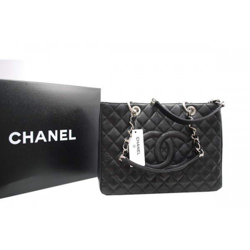 Chanel GST Caviar Leather Coco Bag A36092 Zwart Zilver