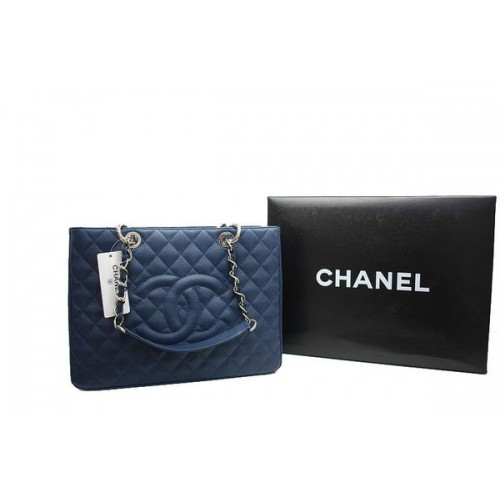 Chanel GST Caviar Leather Coco Bag A36092 Donkerblauw Zilver