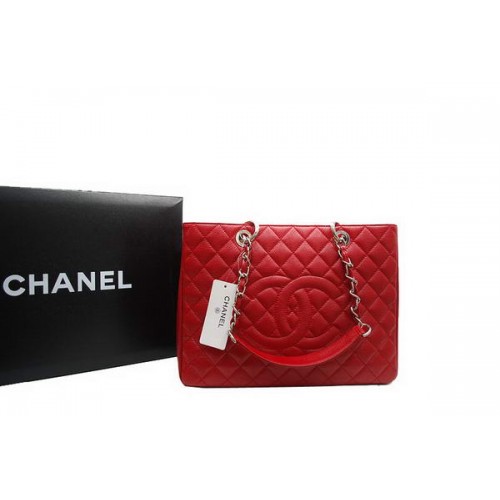 Chanel GST Caviar Leather Coco Bag A36092 Rood Zilver