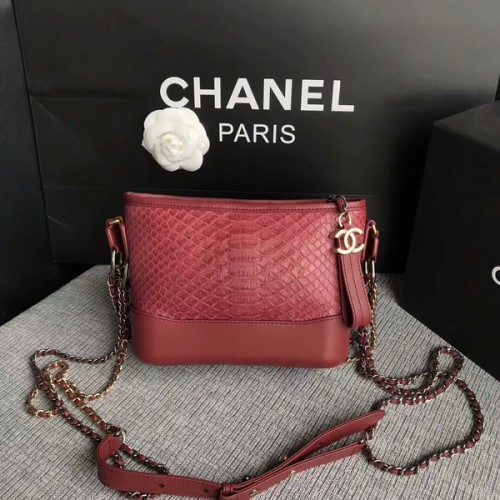 Chanel Gabrielle mini-schoudertas origineel pythonleer 8122A kastanjebruin