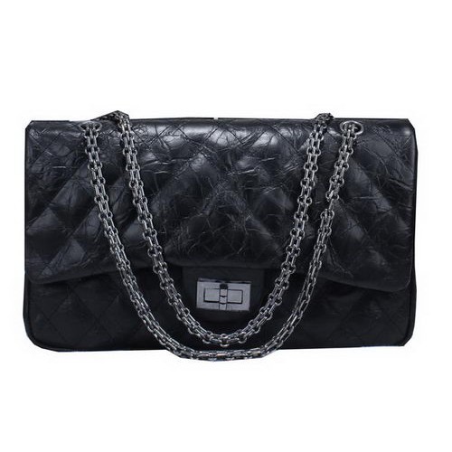 Chanel geglazuurd craquelé leer klassieke flap tas A30225 zwart
