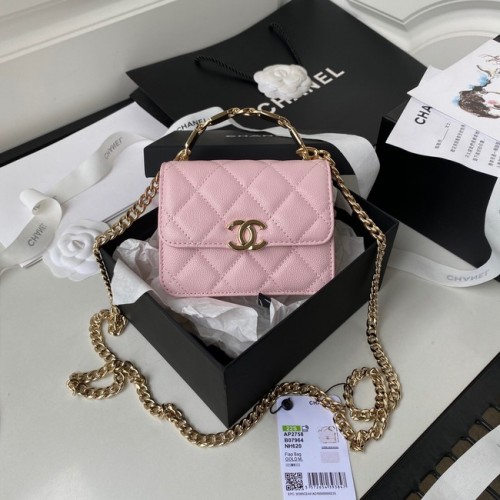 Chanel KOPPELING MET KETTING van generfd kalfsleer AP2758 Lichtroze