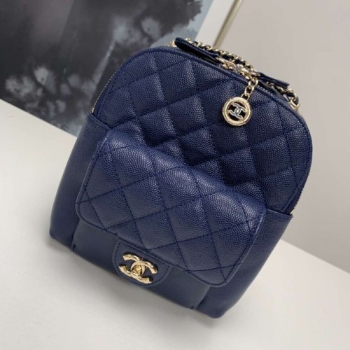 Chanel goudkleurige metalen rugzak van generfd kalfsleer AS0003 blauw