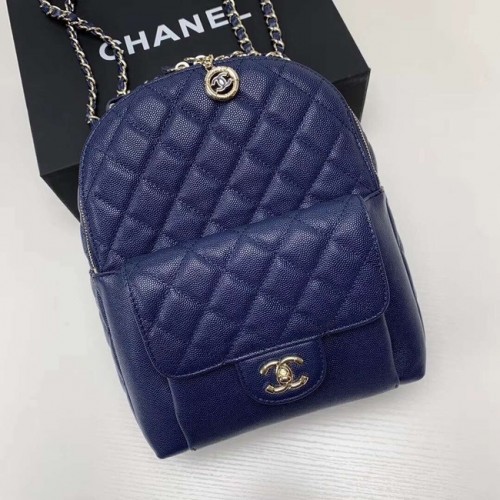 Chanel goudkleurige metalen rugzak van generfd kalfsleer AS0004 blauw