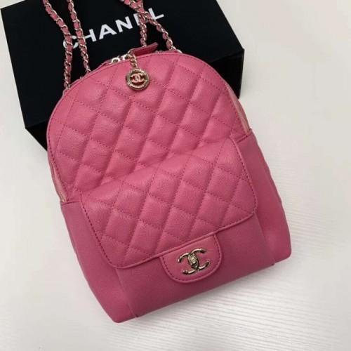 Chanel goudkleurige metalen rugzak van generfd kalfsleer AS0004 roze