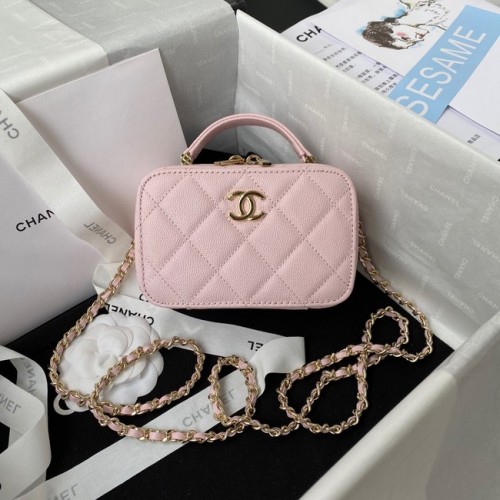 Chanel gegreineerd kalfsleer mini flap bag met handvat aan de bovenkant AS2431 roze
