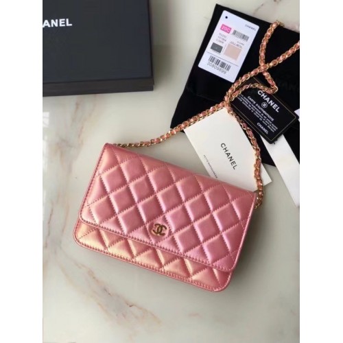 Chanel Iridescent Calfskin Chain Portemonnee 33814 roze