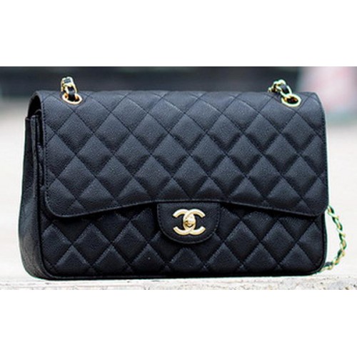 Chanel Jumbo Classic Black Cannage Pattern Flap Bag A58600 Goud