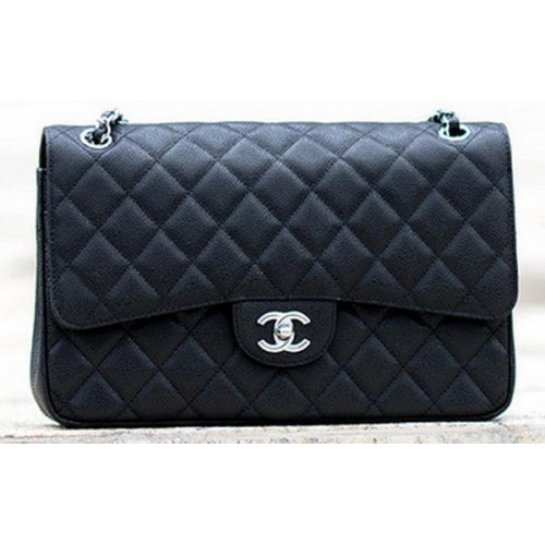 Chanel Jumbo Classic Black Cannage Pattern Flap Bag A58600 Zilver