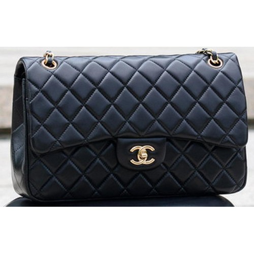 Chanel Jumbo Classic Zwart Schapenvacht Flap Bag A58600 Goud