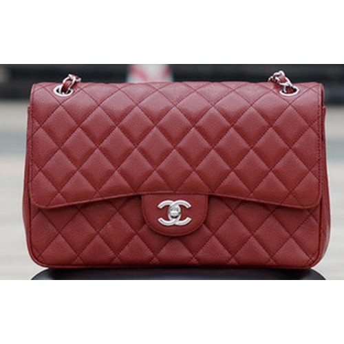 Chanel Jumbo Classic Burgundy Cannage Pattern Flap Bag A58600 Zilver