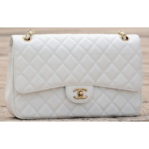 Chanel Jumbo Classic White Cannage Pattern Flap Bag A58600 Goud