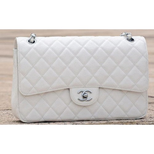 Chanel Jumbo Classic White Cannage Pattern Flap Bag A58600 Zilver