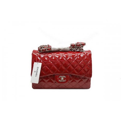 Chanel Jumbo Double Flaps Bag A36097 Rood Origineel Lakleer Zilver