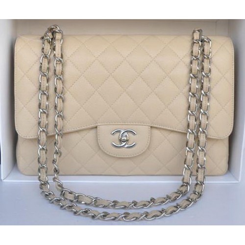 Chanel Jumbo Double Flaps Bag Abrikoos Cannage Patroon A36097 Zilver
