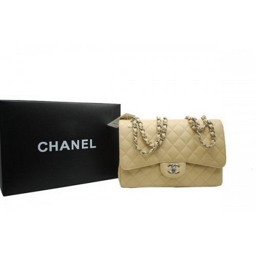 Chanel Jumbo Double Flaps Tas Abrikoos Origineel Kaviaar Leer A36097 Zilver