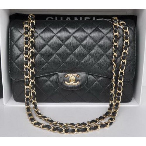 Chanel Jumbo Double Flaps Bag Zwart Cannage Patroon A36097 Goud