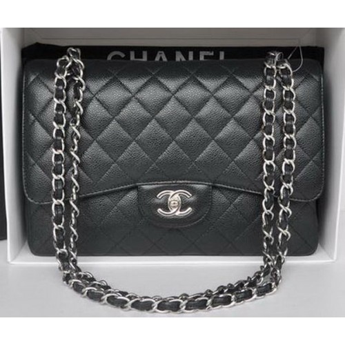 Chanel Jumbo Double Flaps Bag Zwart Cannage Patroon A36097 Zilver