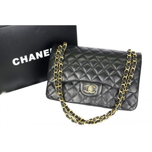 Chanel Jumbo Double Flaps Bag Zwart Origineel Leer A36097 Goud