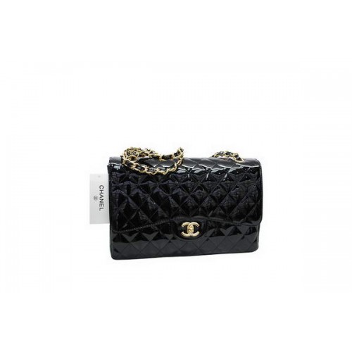 Chanel Jumbo Double Flaps Bag Zwart Origineel Lakleer A36097 Goud