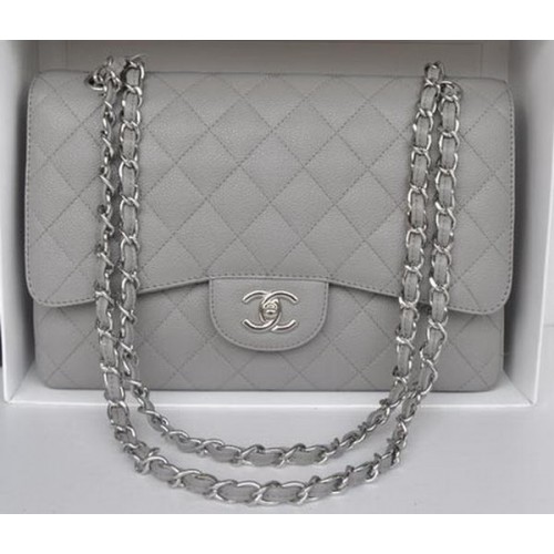 Chanel Jumbo Double Flaps Bag Grijs Cannage Patroon A36097 Zilver