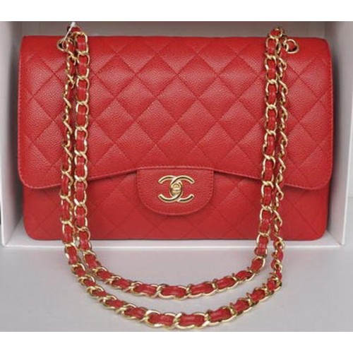 Chanel Jumbo Double Flaps Bag Rood Cannage Patroon A36097 Goud